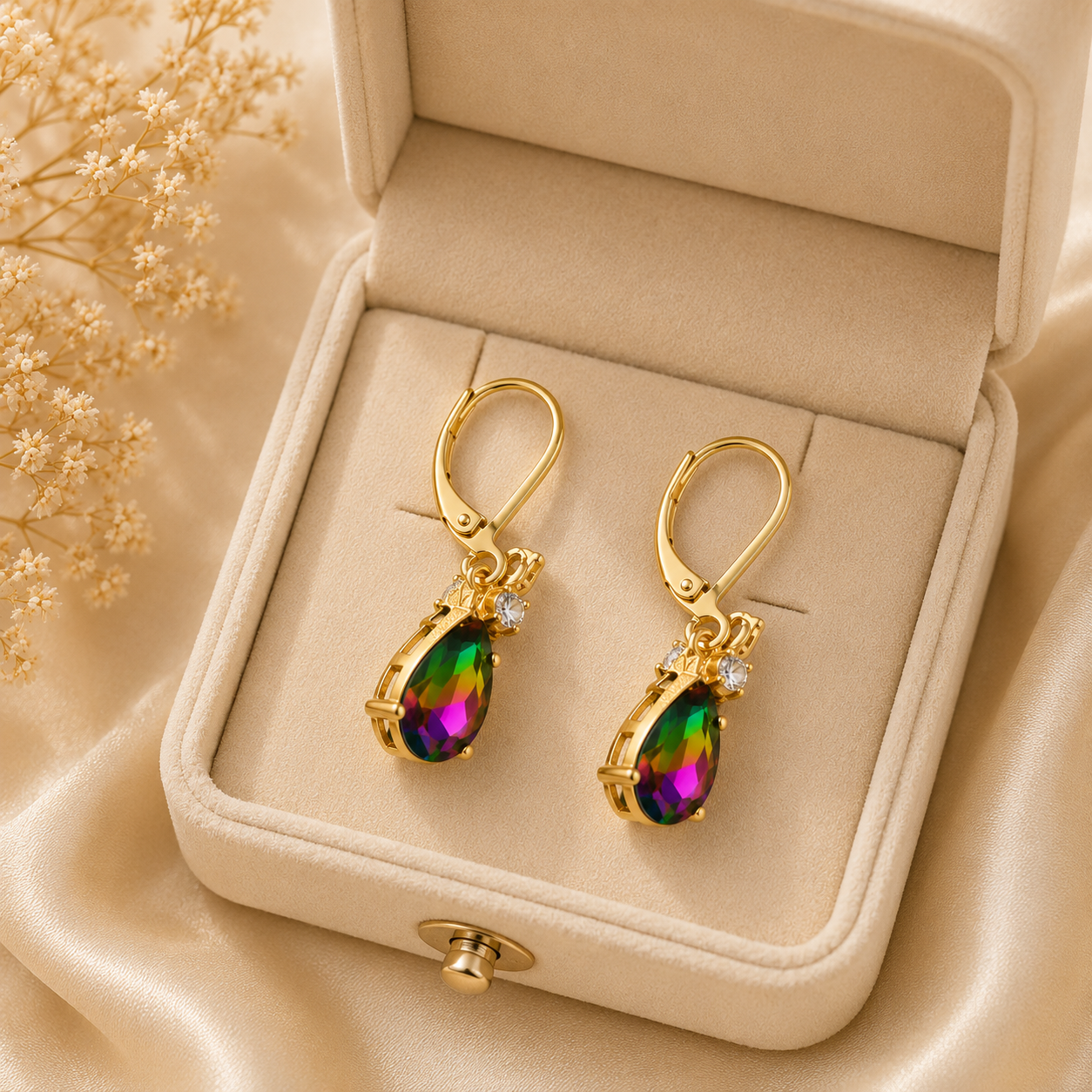 Gold Rainbow Crystal Drop Earrings