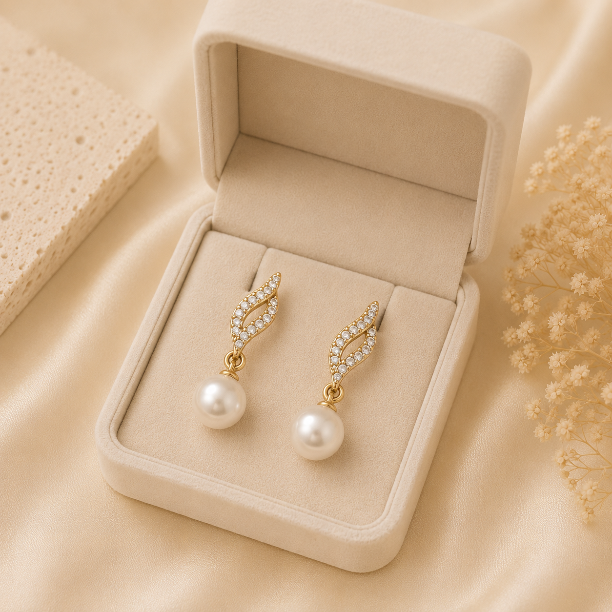 Gold Pearl Crystal Drop Earrings