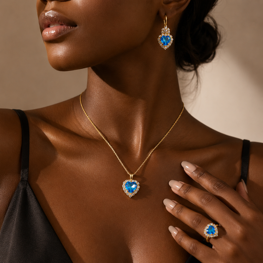 Blue Crystal Heart Jewellery Set