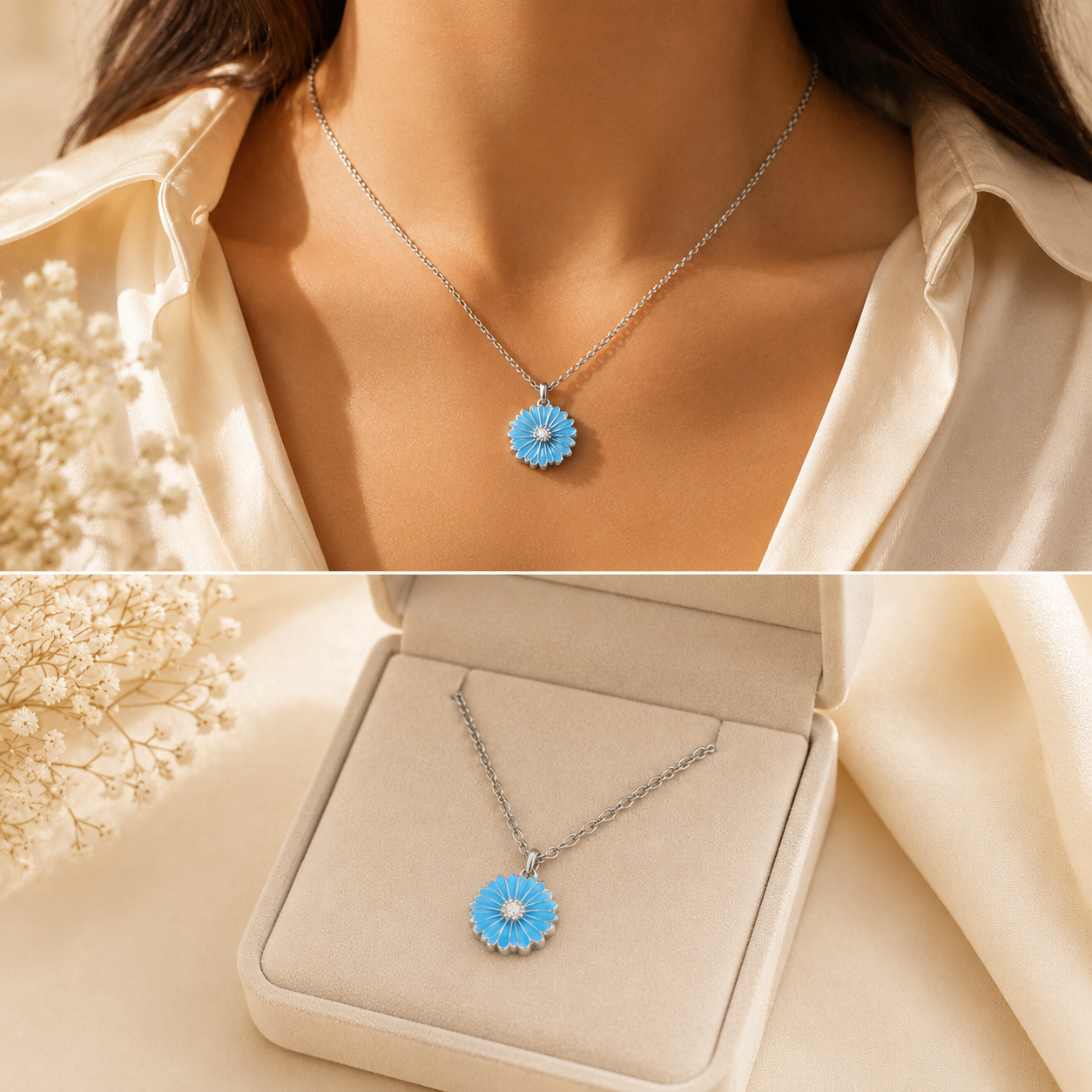Blue Bloom Flower Pendant Necklace