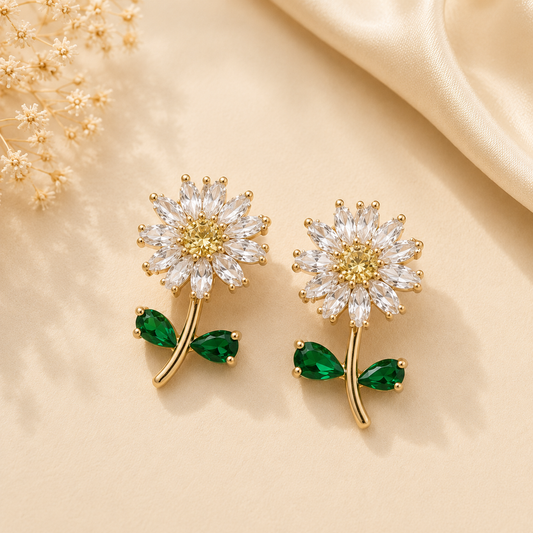 Gold Crystal Daisy Stud Earrings