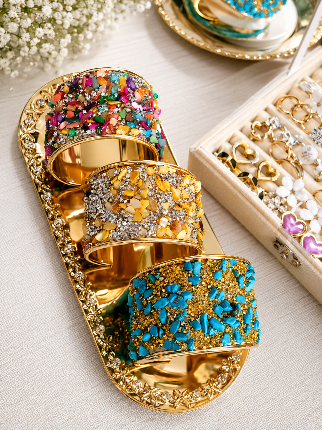Luxury Stone Cuff Bracelet | Statement Wide Bangle | UK Stock