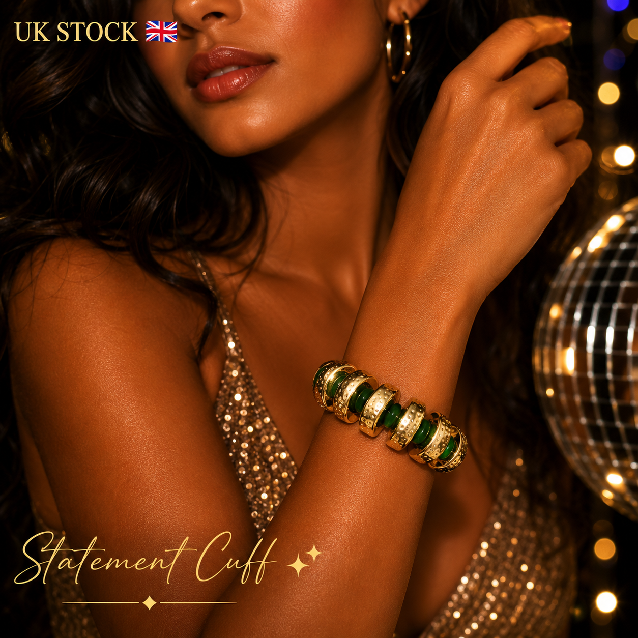 Luxury Statement Beaded Bracelet | Gold Cuff | UK Stock