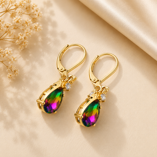 Gold Rainbow Crystal Drop Earrings