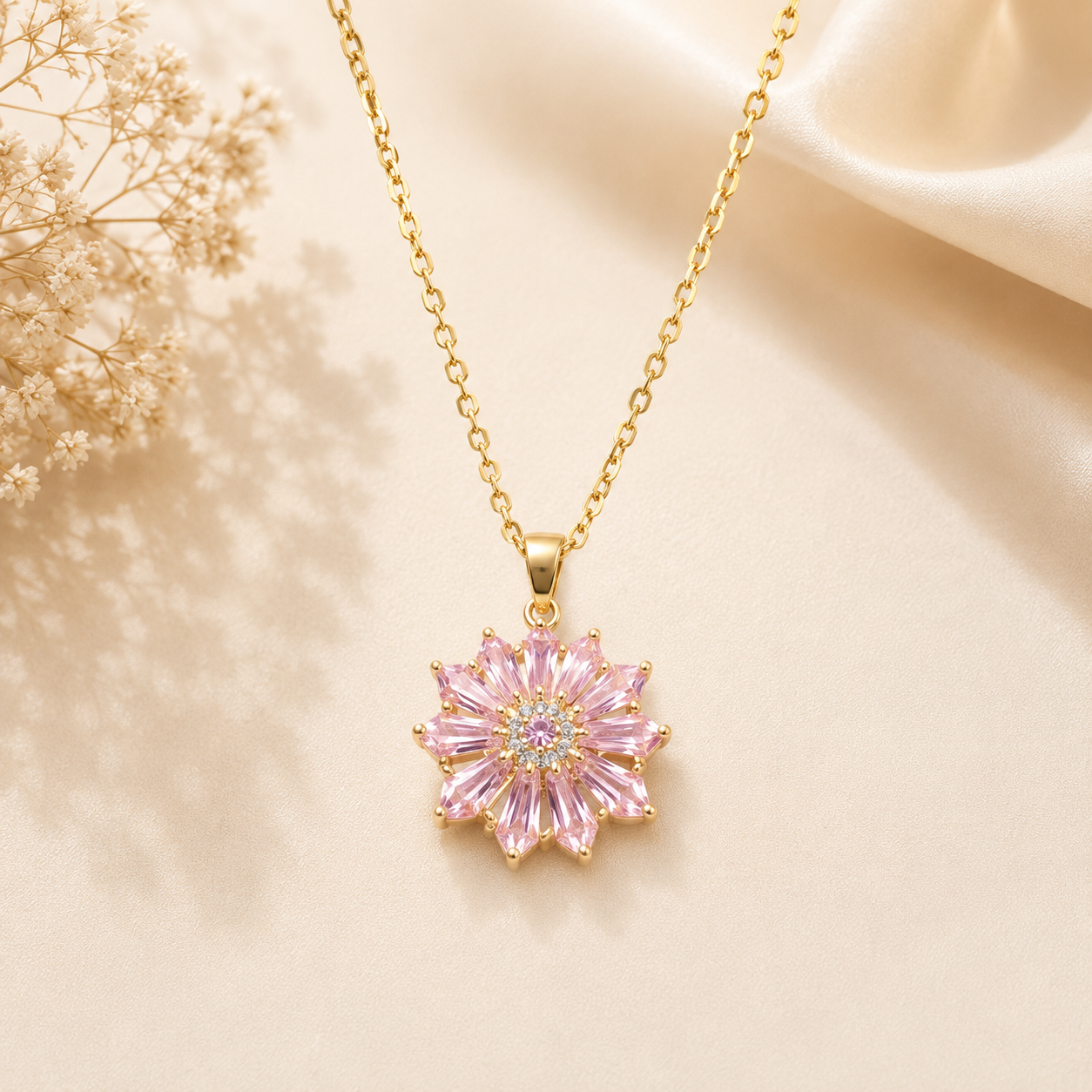 Pink Crystal Bloom Pendant Necklace