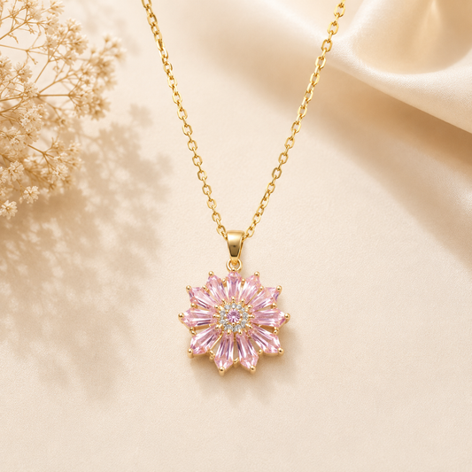 Pink Crystal Bloom Pendant Necklace