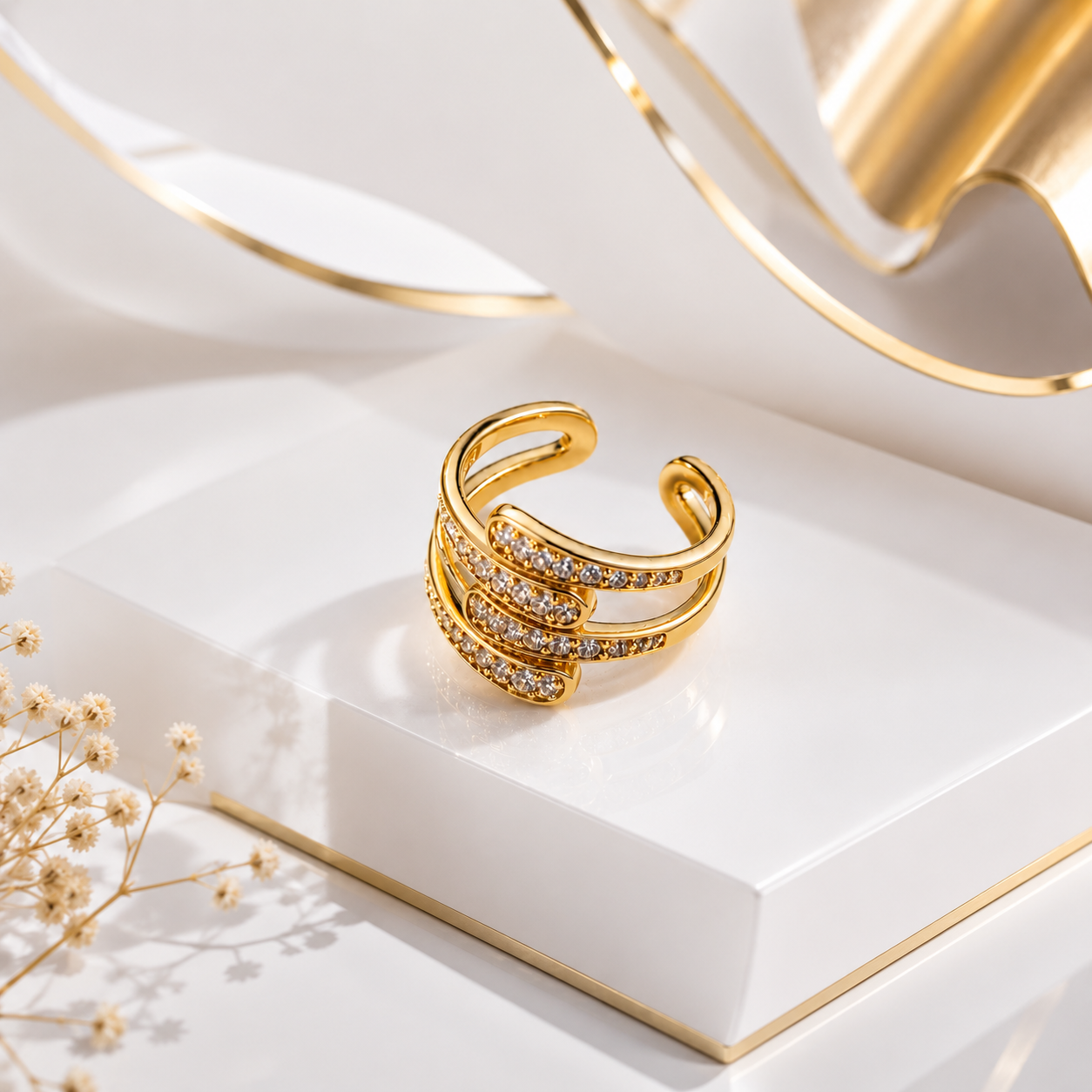 Golden Wave Sparkle Ring