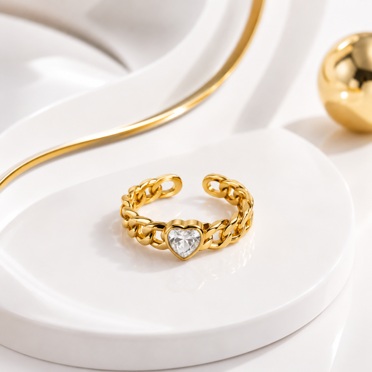 Golden Chain Heart Ring