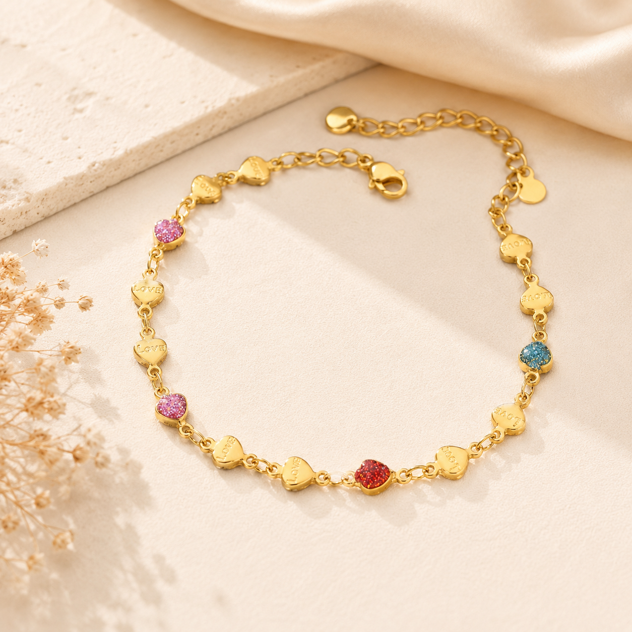 Colourful Heart Bracelet – Stainless Steel