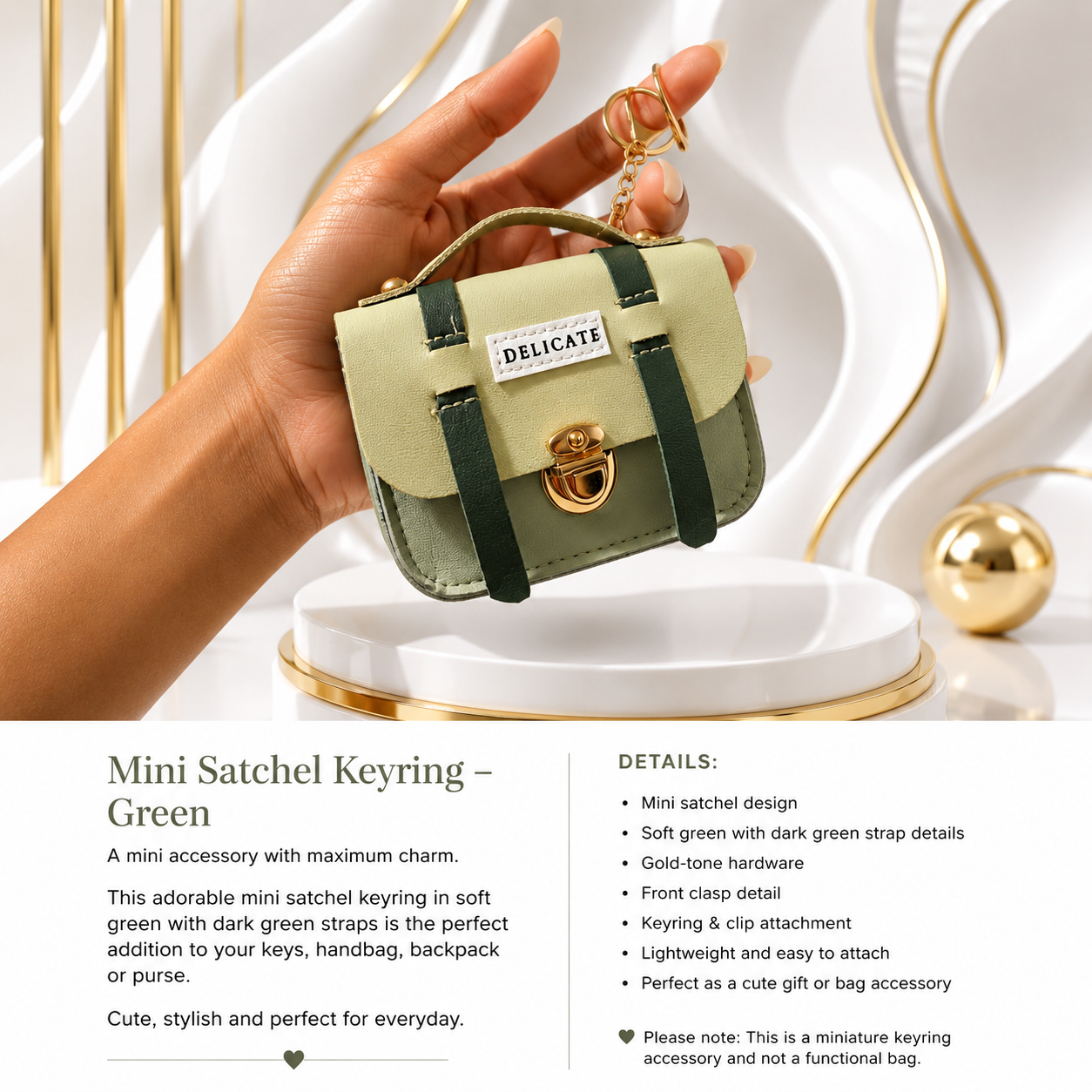 Mini Satchel Keyring – Sage Green
