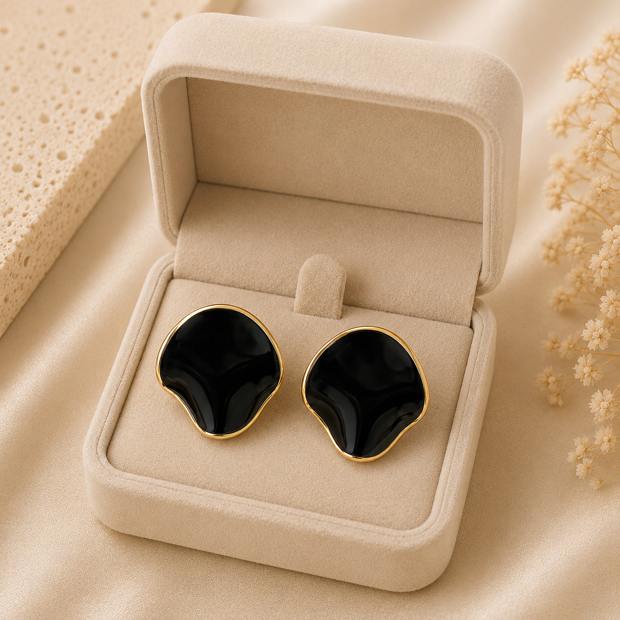 Gold Black Statement Stud Earrings