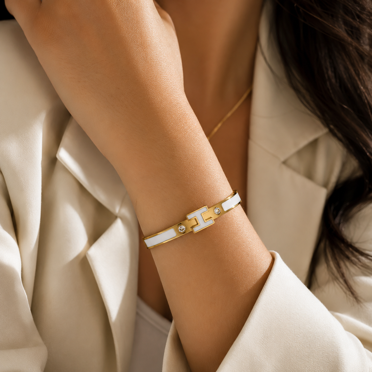 White Enamel Statement Bangle
