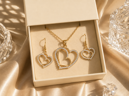 Double Heart Sparkle Jewellery Set