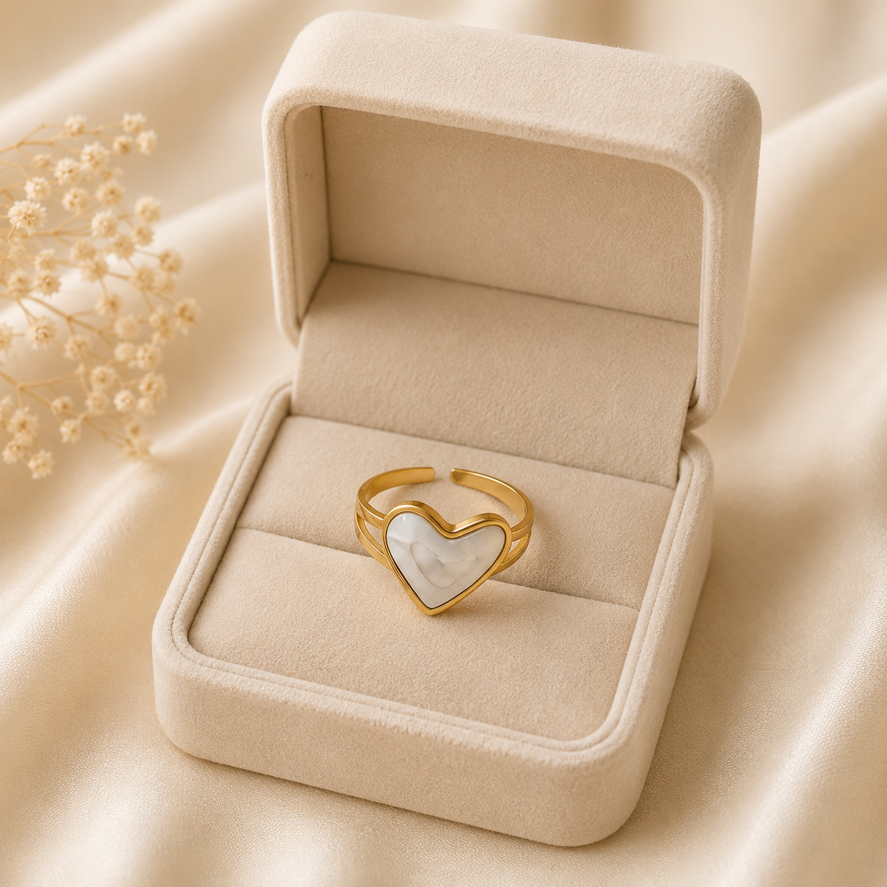 Gold White Heart Adjustable Ring