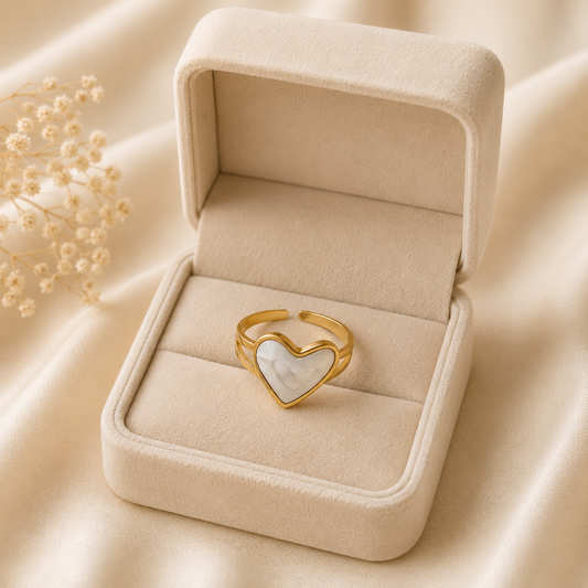 Gold White Heart Adjustable Ring
