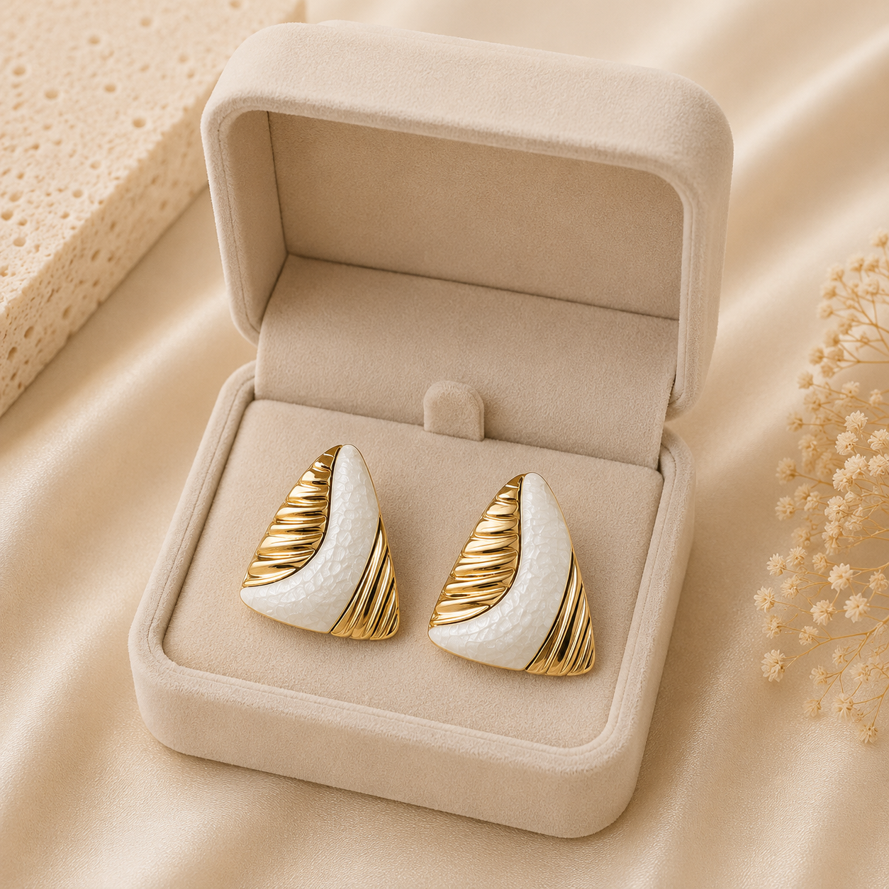 Gold White Geometric Stud Earrings