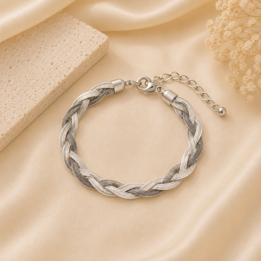 Braided Silver Stainless Steel Bracelet