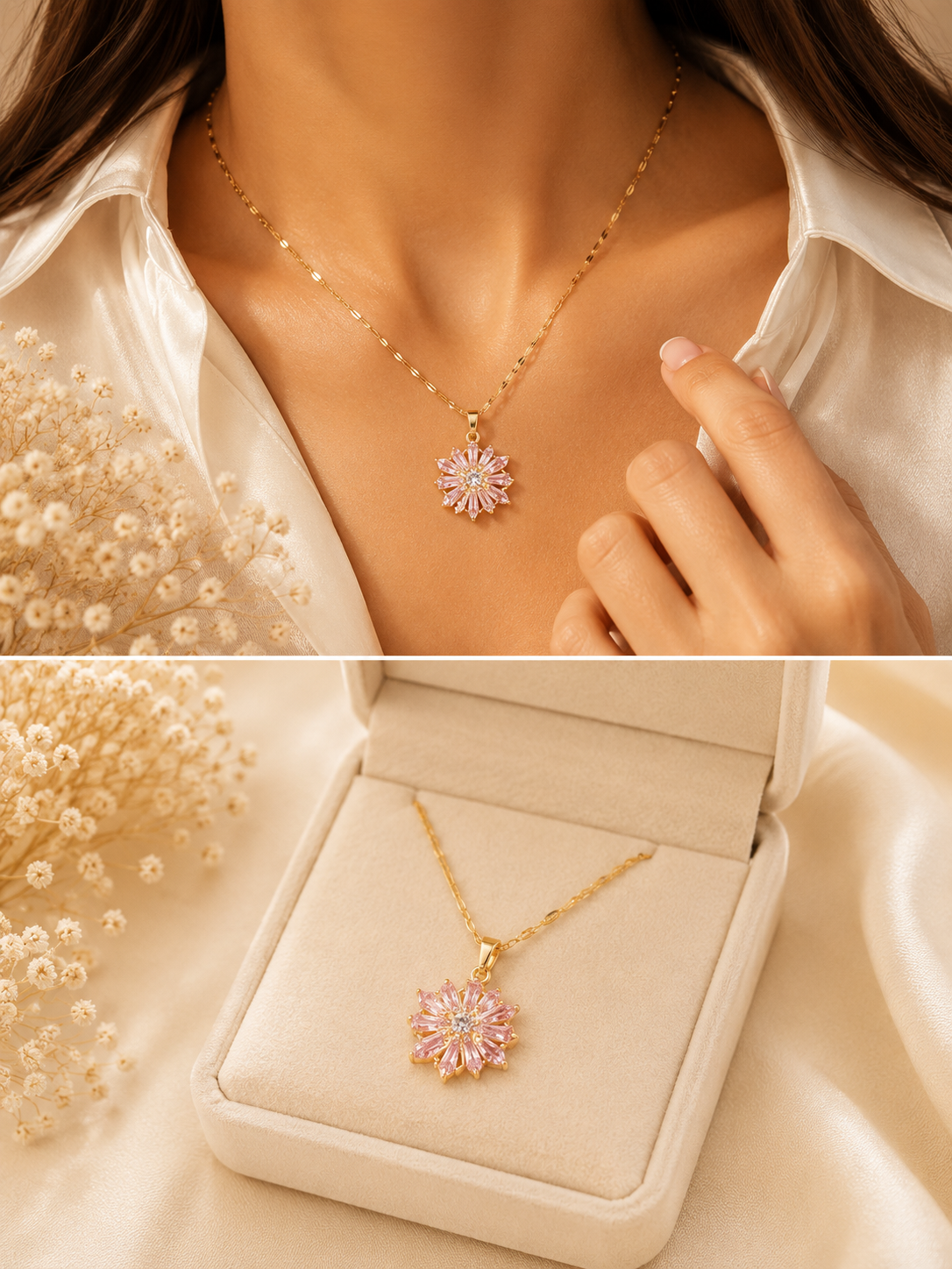 Pink Crystal Bloom Pendant Necklace