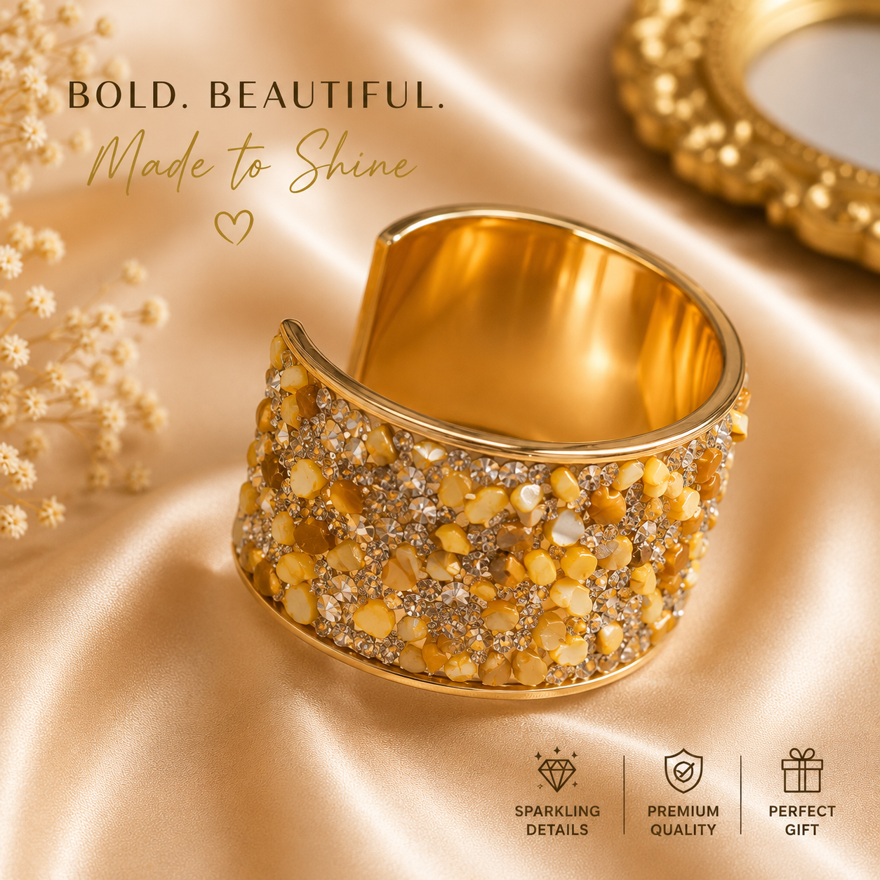 Luxury Stone Cuff Bracelet | Statement Wide Bangle | UK Stock