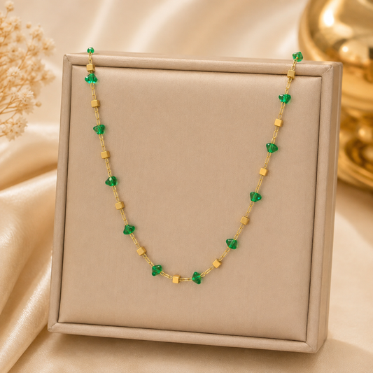 Green Beaded Gold Necklace