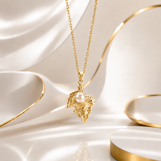 Golden Pearl Leaf Necklace