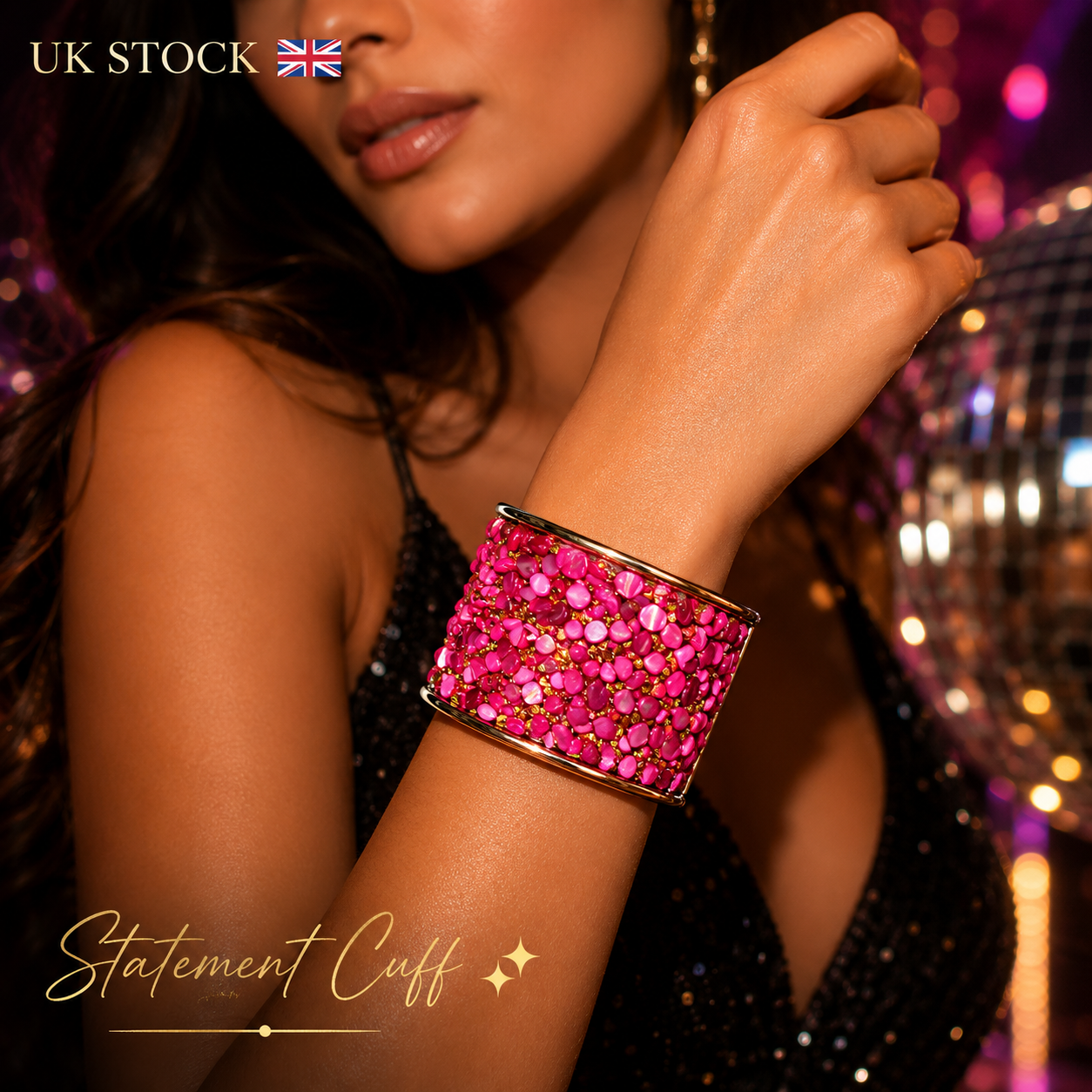 Luxury Stone Cuff Bracelet | Statement Wide Bangle | UK Stock