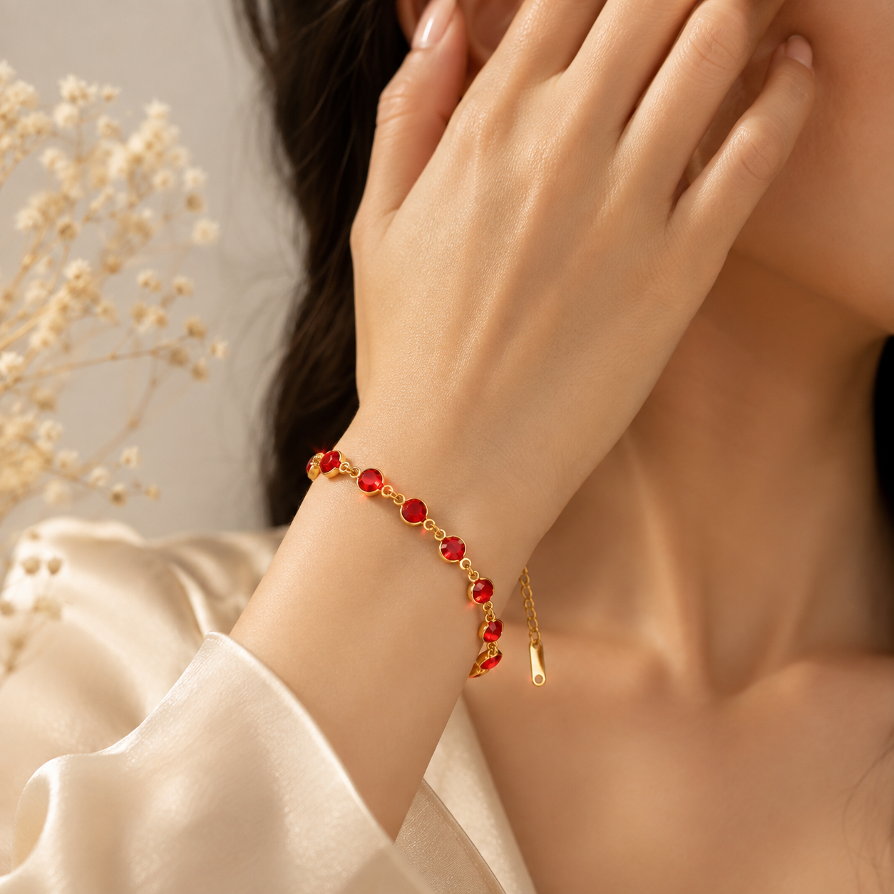 Gold Red Crystal Bracelet