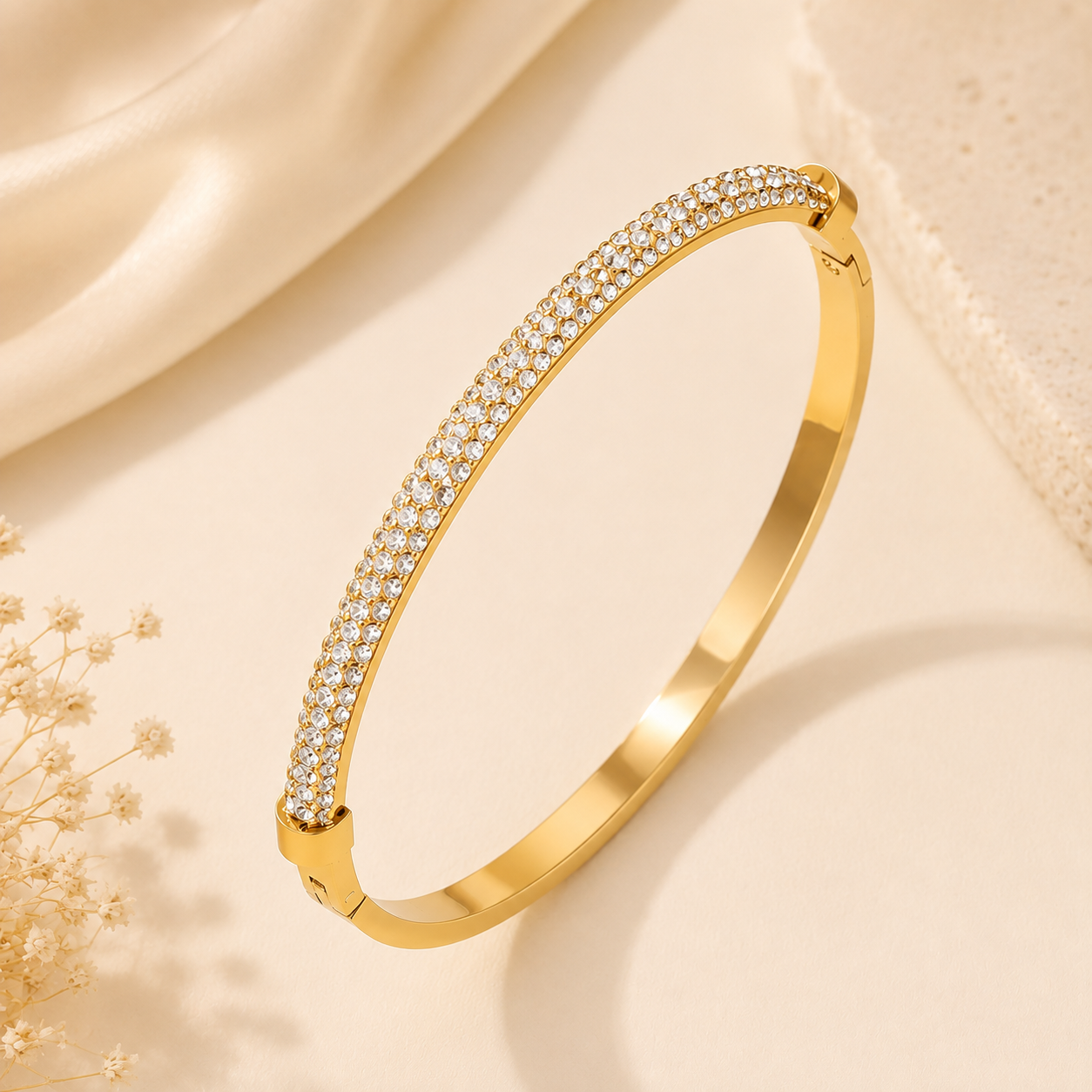 Crystal Titanium Steel Bangle – Gold