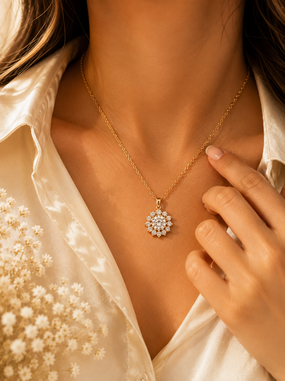 Crystal Bloom Pendant Necklace – Gold