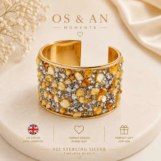 Luxury Stone Cuff Bracelet | Statement Wide Bangle | UK Stock