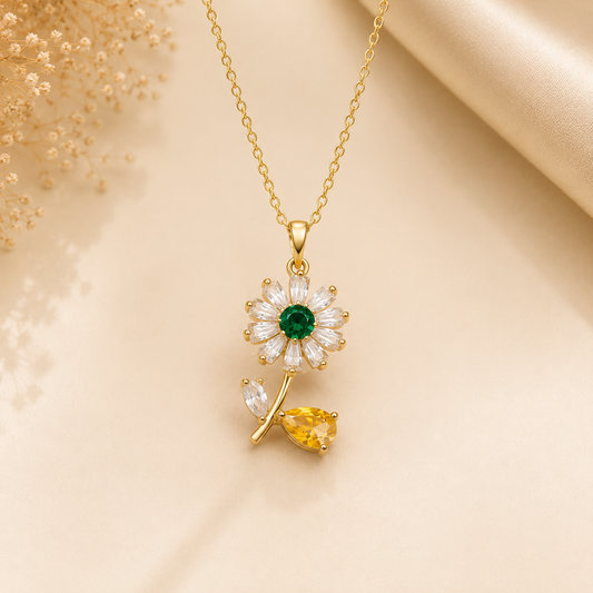 Gold Crystal Daisy Flower Necklace