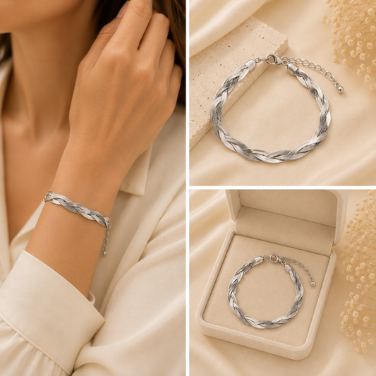 Braided Silver Stainless Steel Bracelet