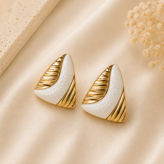 Gold White Geometric Stud Earrings