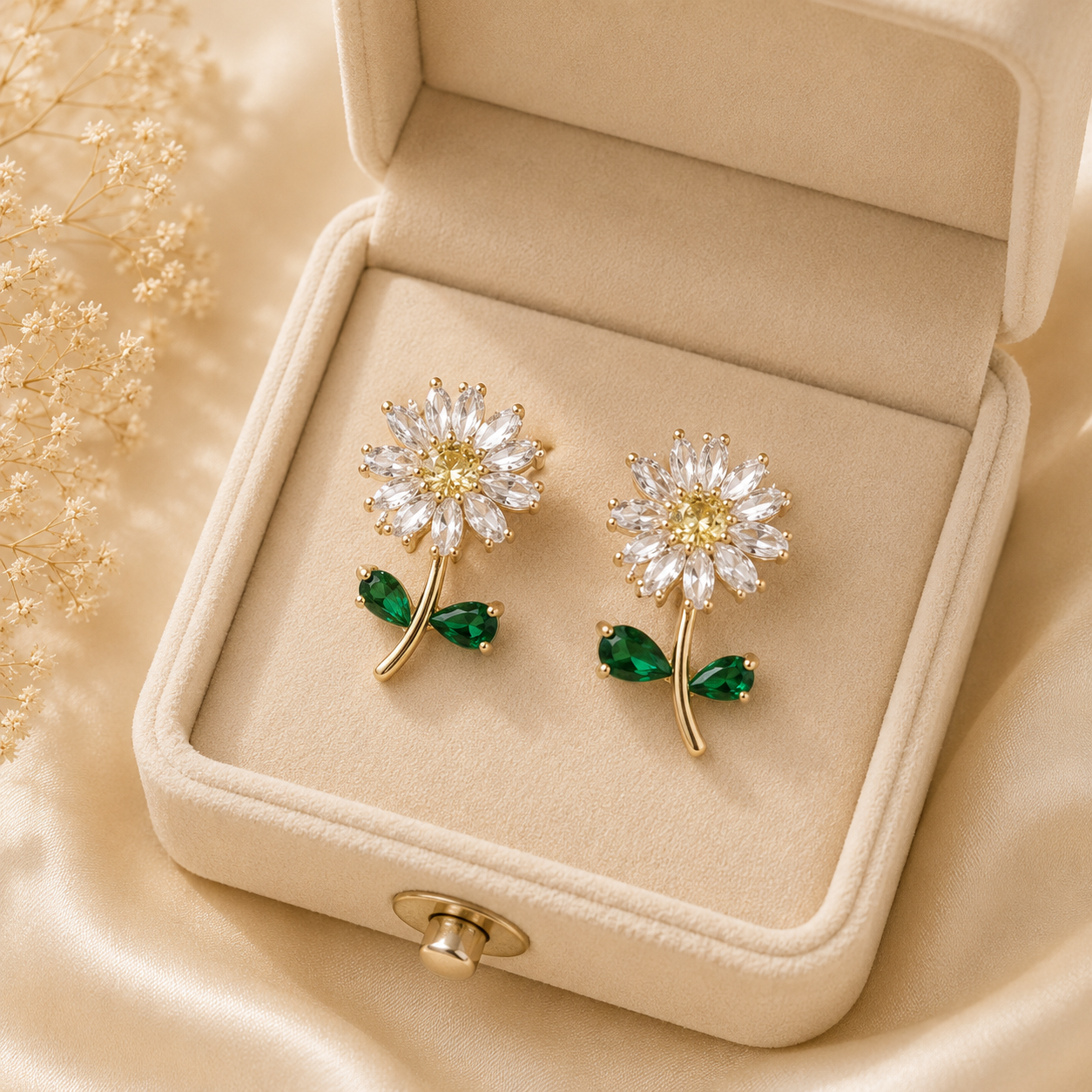 Gold Crystal Daisy Stud Earrings