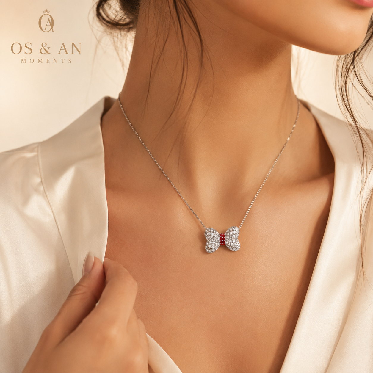Silver Crystal Bow Necklace