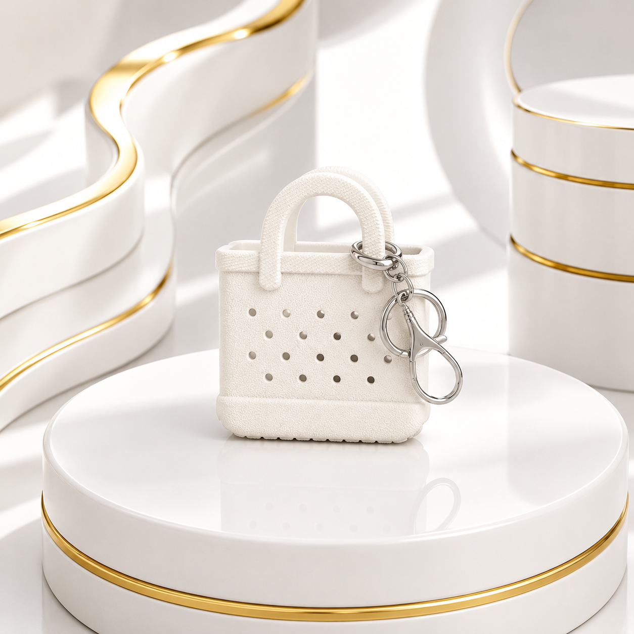 Mini White Handbag Keyring