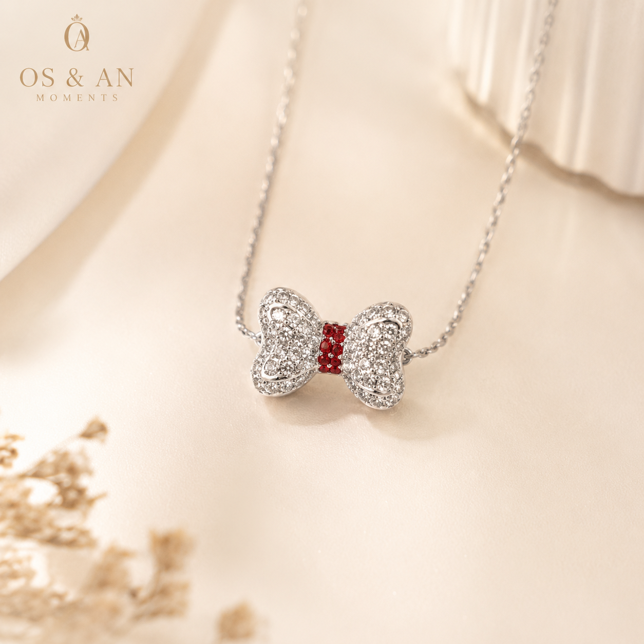 Silver Crystal Bow Necklace