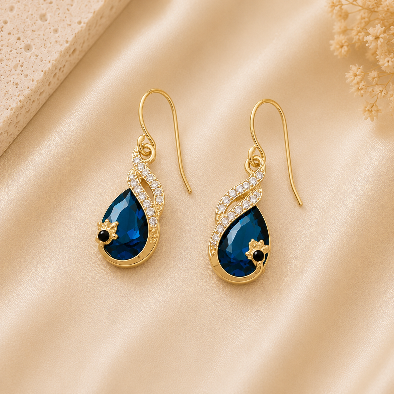 Gold Sapphire Crystal Drop Earrings