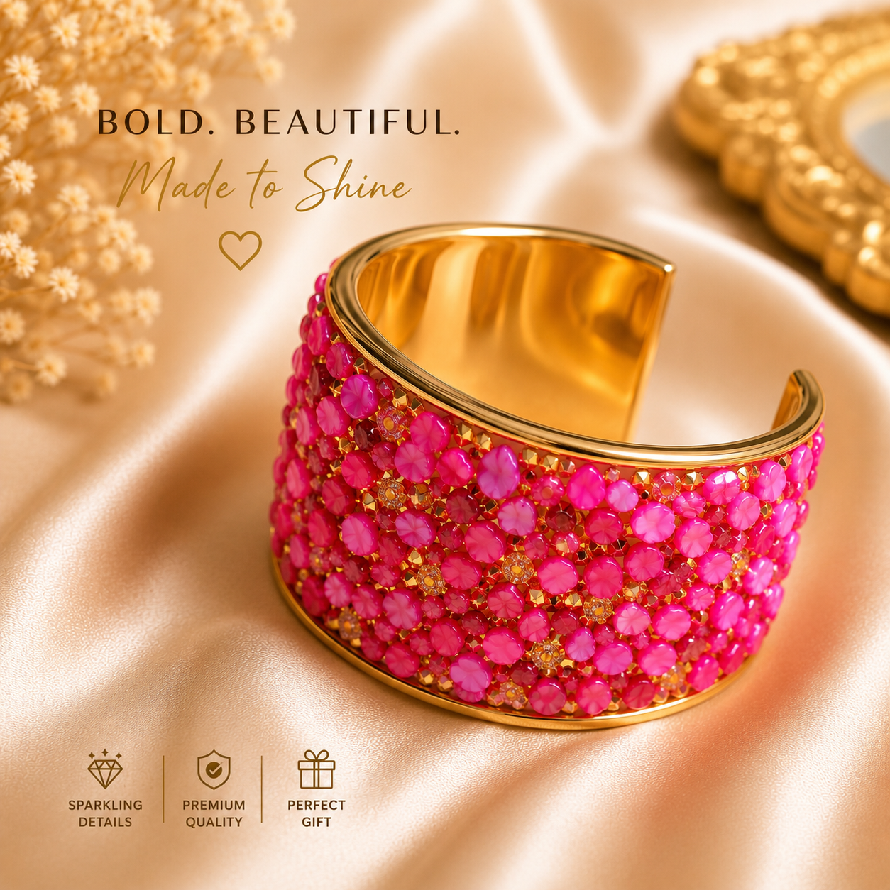 Luxury Stone Cuff Bracelet | Statement Wide Bangle | UK Stock