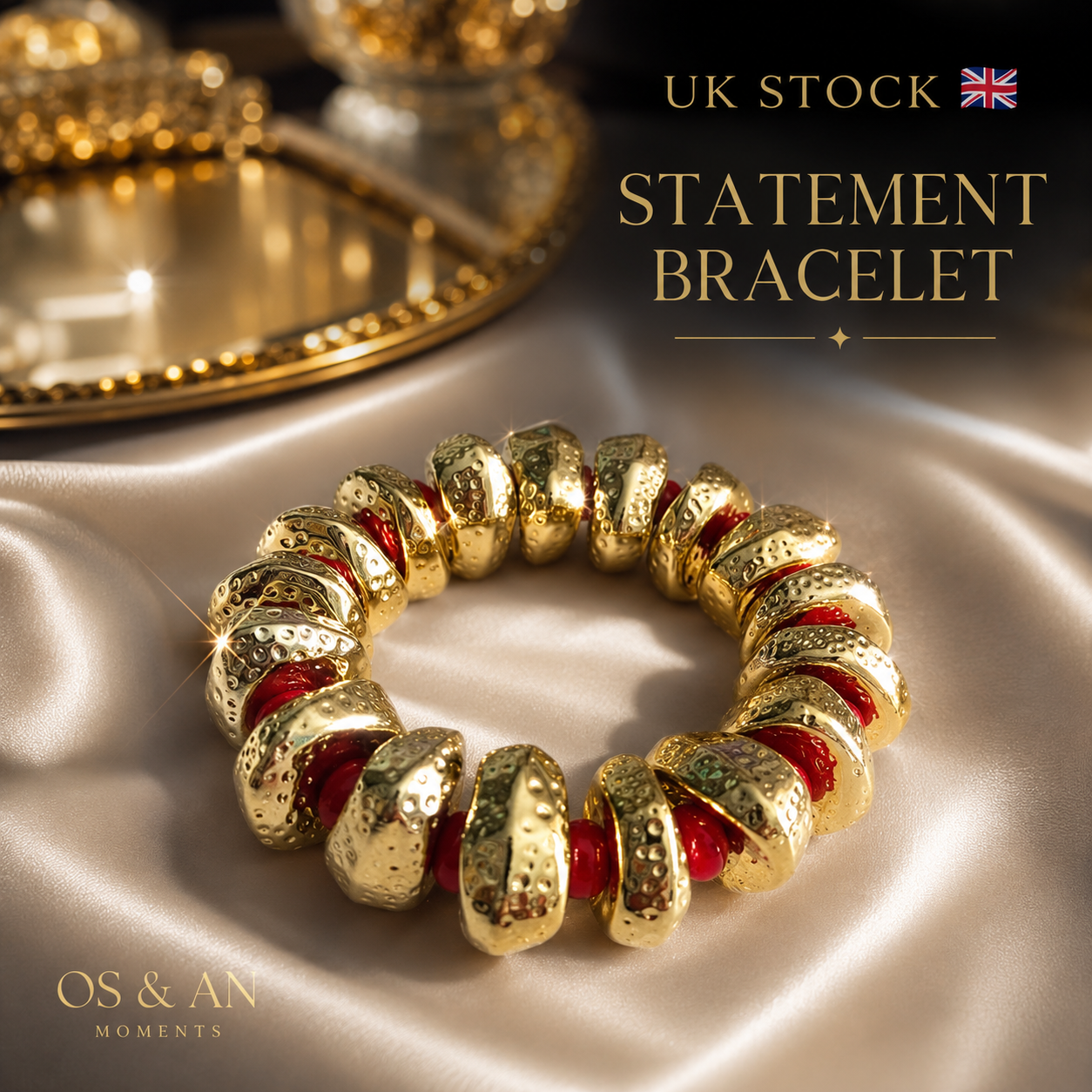 Luxury Statement Beaded Bracelet | Gold Cuff | UK Stock