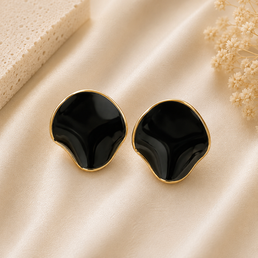Gold Black Statement Stud Earrings