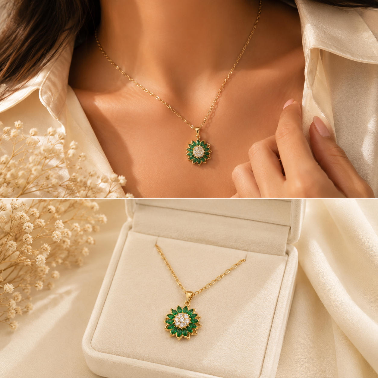 Emerald Bloom Pendant Necklace