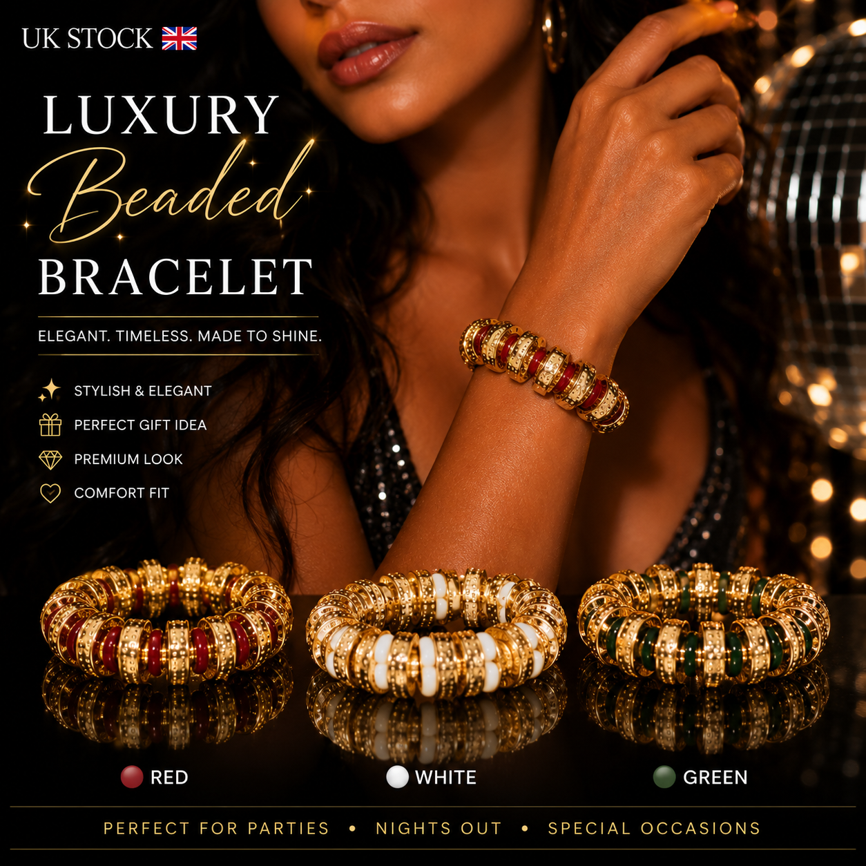 Luxury Statement Beaded Bracelet | Gold Cuff | UK Stock