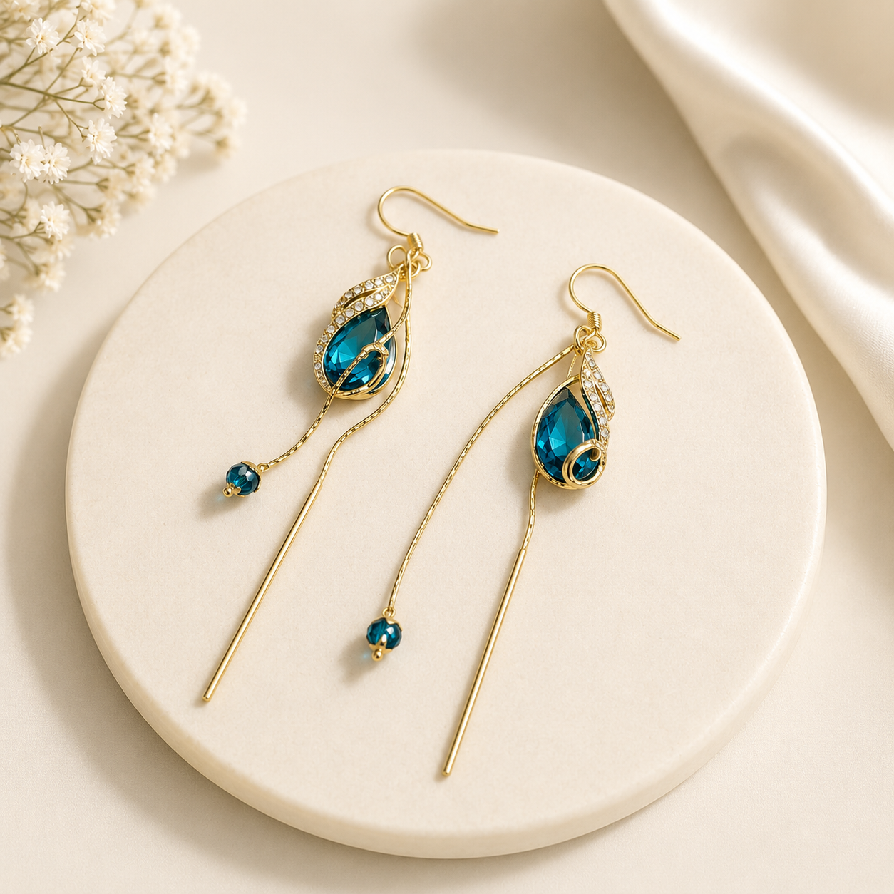 Blue Crystal Drop Earrings