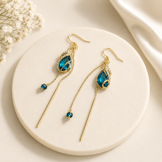 Blue Crystal Drop Earrings