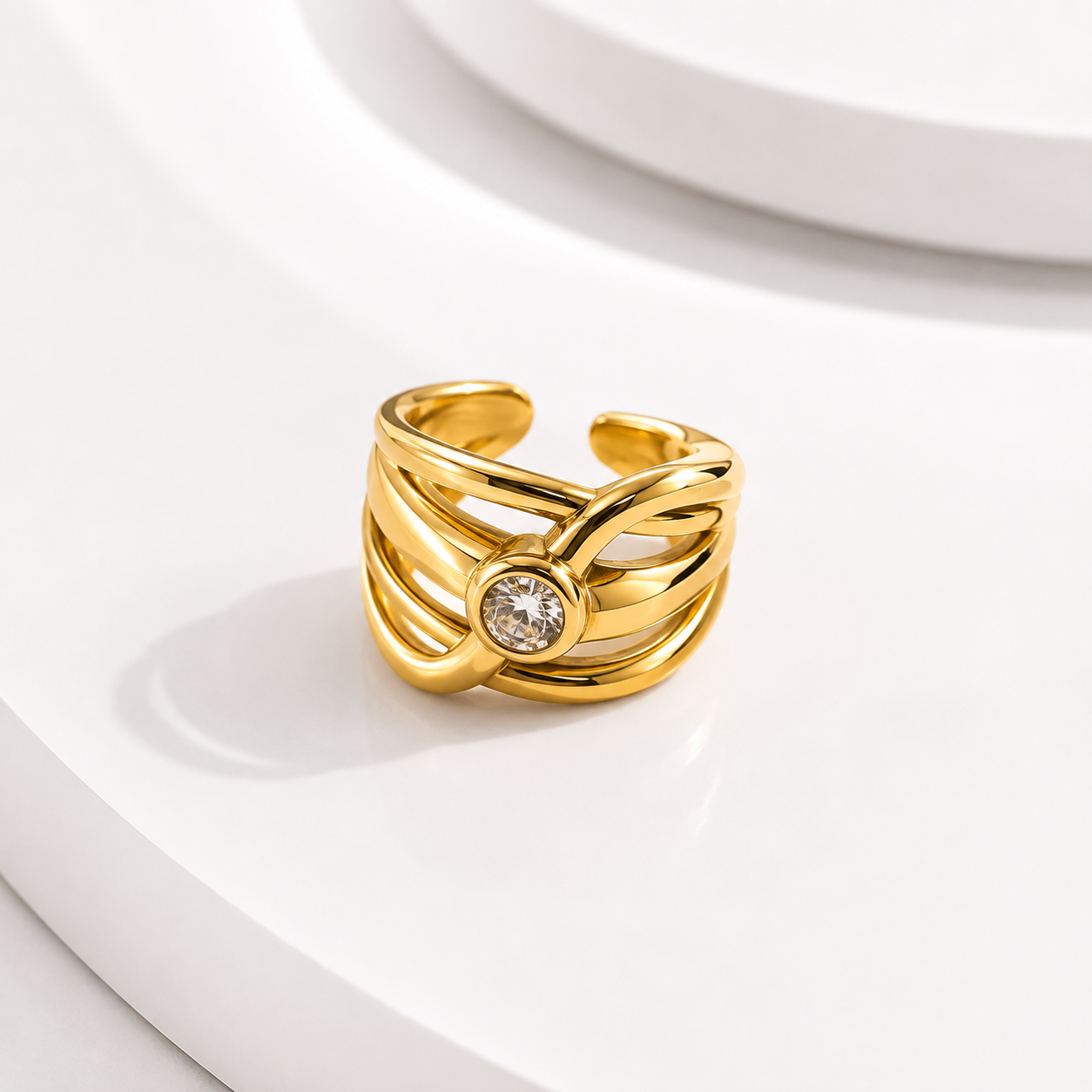 Golden Twist Crystal Ring