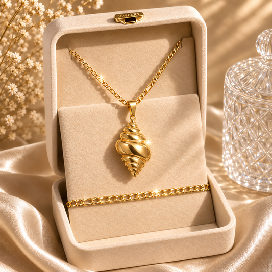 Golden Statement Necklace & Bracelet Set