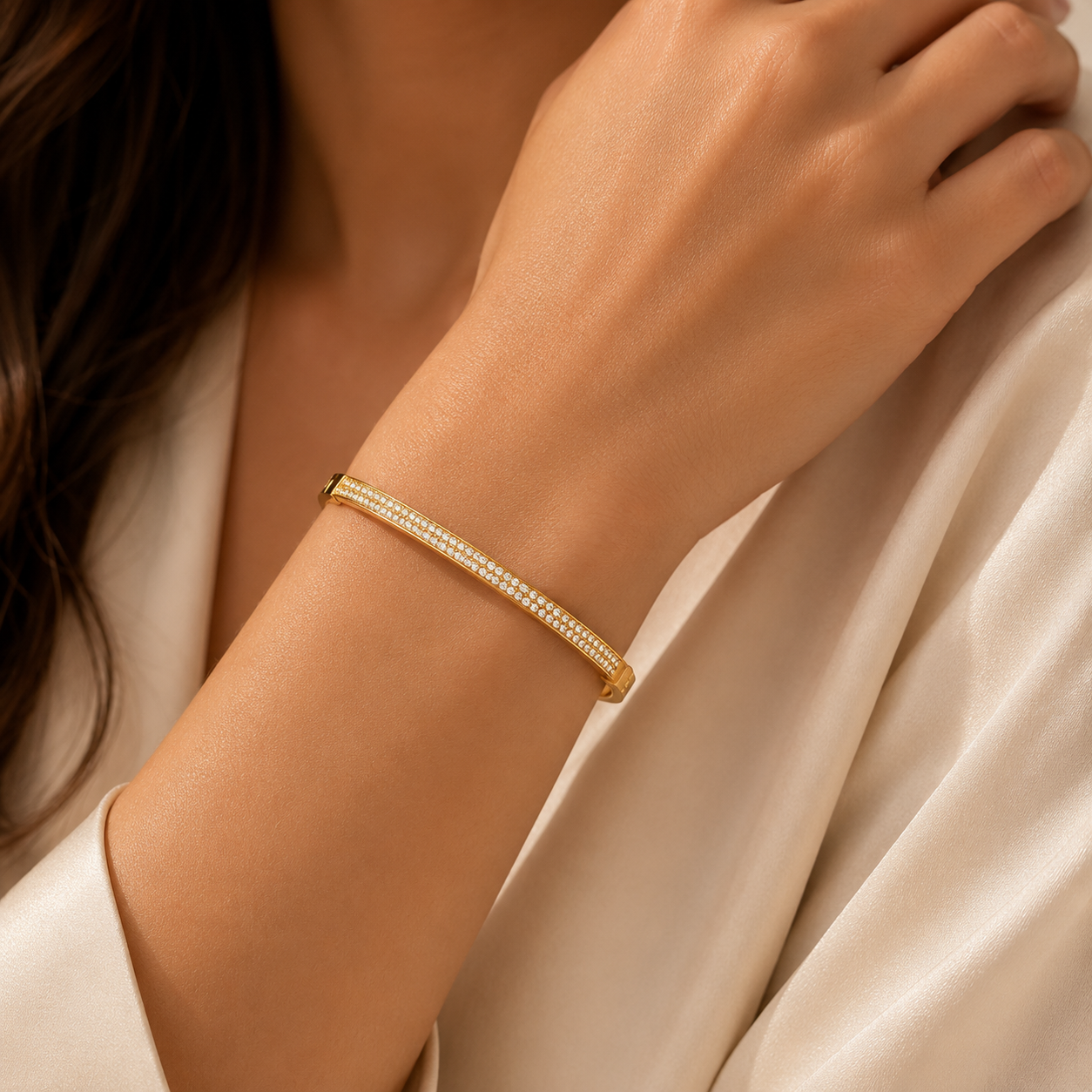 Crystal Titanium Steel Bangle – Gold