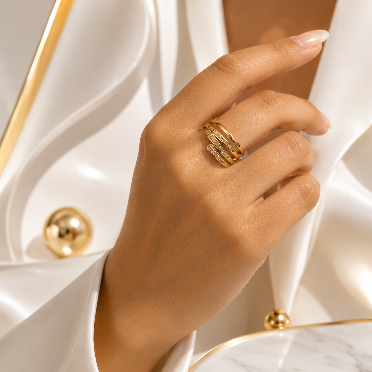 Golden Wave Sparkle Ring