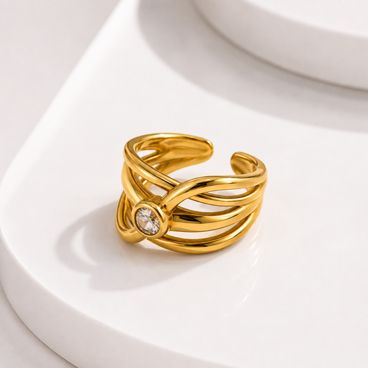 Golden Twist Crystal Ring